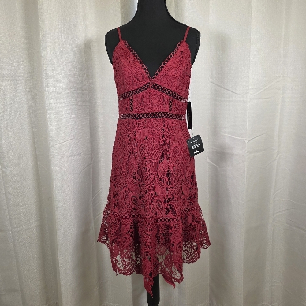 NWT Lulus Burgundy Crochet Lace High Low Dress M